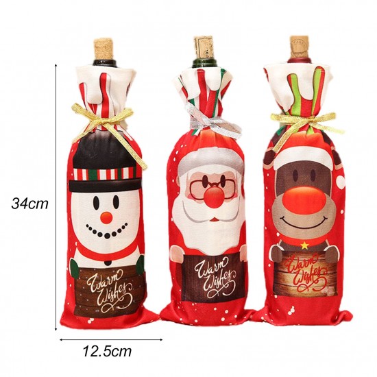 Christmas Wine Bottle Covers/Bags Holiday Wine Bottle Covers Santa Clause,Snowman & Reindeer Drawstring Bags Christmas Decor Gift(Santa)