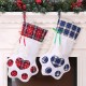 Christmas Stockings Gift Bag Decor for New Year Plaid Christmas Gift Bags Pet Paw Stocking Socks Xmas Tree Hanging Pendant