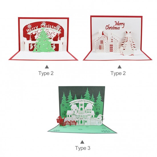 3D Pop Up Christmas Cards Greeting Holiday Cards with Envelope Xmas Decoration Ornament Xmas New Year Holiday Festivals Gift