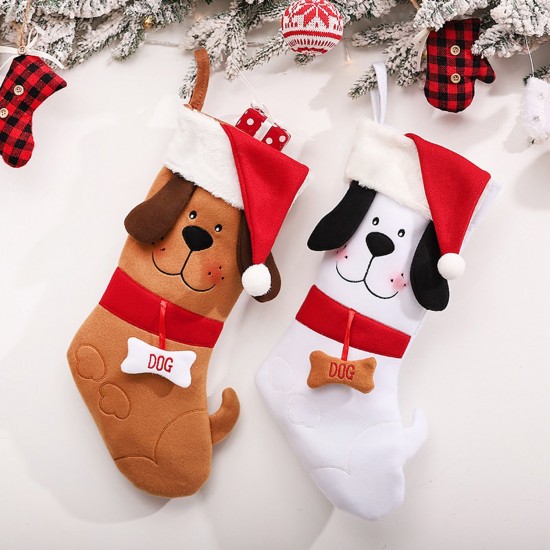 Christmas Decoration Supplies Creative Cute Cartoon Puppy Christmas Stockings Khaki Dog Christmas Puppy Socks