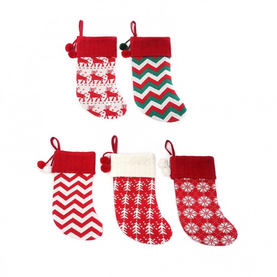 5Pcs Knitted Woolen Christmas Socks Christmas Tree Decorations Children's Holiday Gift Bags Candy Socks Christmas Decoration