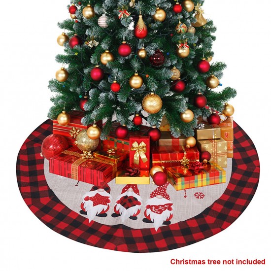 Christmas Tree Skirt Linen Burlap Red Black Grid 122CM Foresters Tree Skirt for Christmas Party Christmas Tree Bottom Apron Dress Up