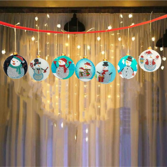 7Pcs DIY Diamond Painting Christmas Snowman Pendant Drill Diamond Embroidery Kit DIY Christmas Hanging Decoration