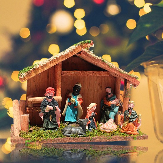 Nativity Figurines Wooden Nativity Scene with Christmas Figures Wooden Nativity Stable includes Mary Joseph Wise Men