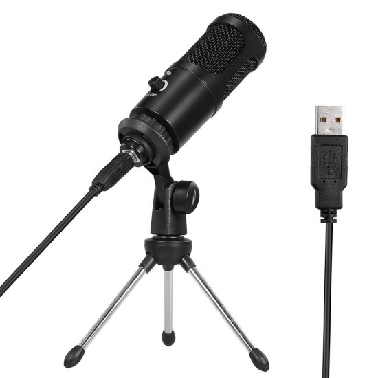 Professional Studio Microphone USB Metal Condenser Recording Microphone with Cardioid Studio Recording Mic for PC Laptop Black