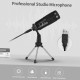 Professional Studio Microphone USB Metal Condenser Recording Microphone with Cardioid Studio Recording Mic for PC Laptop Black