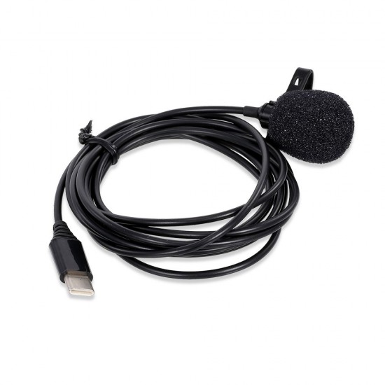 Type-C Lavalier Microphone Omni-Directional Condenser Microphone Superb Sound for Audio and Video Recording Black