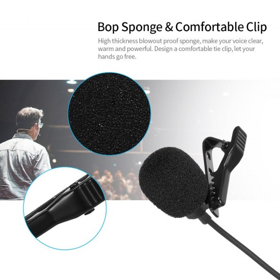 Type-C Lavalier Microphone Omni-Directional Condenser Microphone Superb Sound for Audio and Video Recording Black