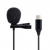 Type-C Lavalier Microphone Omni-Directional Condenser Microphone Superb Sound for Audio and Video Recording Black