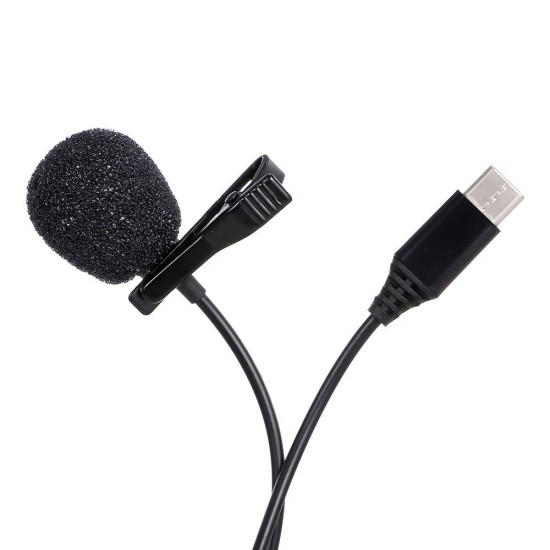 Type-C Lavalier Microphone Omni-Directional Condenser Microphone Superb Sound for Audio and Video Recording Black