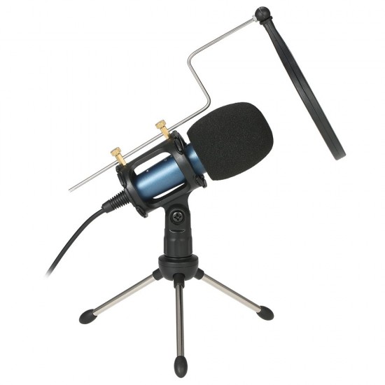 Condenser Microphone with 3.5mm Cable Noise Reduction/Tripod Stand/Pop Filter/Support Outputting to Earphone/Multiple Uses Blue