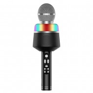 Wireless Karaoke Microphone with LED Lights 2-in-1 Handheld BT Mic Speaker Support TF Card Playing for iOS/Android Device, Black