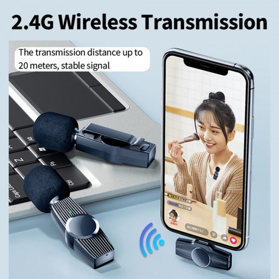 2.4GHz Wireless Clip-on Microphone 20m Transmission Distance Plug and Play for Live Streaming Vlog Shooting Type-C Interface