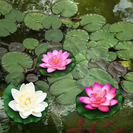 4 Inch Artificial Floating Lotus Flowers Water Ponds Foam Lotus Leaf Fake Lily Pad Floating Pool Home Pond Decoration Plants