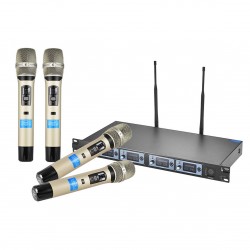 4D-B Professional 4 Channel UHF Wireless Handheld Microphone System 4 Microphones 1 Wireless Receiver 6.35mm Audio Cable LCD Display for Karaoke Family Party Presentation Performance Public Address