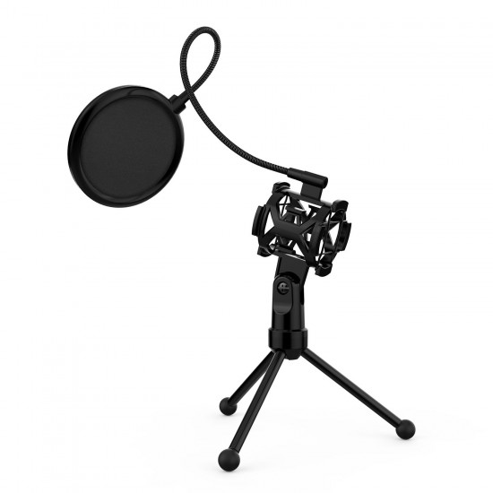 Mini Desktop Microphone Tripod Stand with Shock Mount Mic Holder Pop Filter for Studio Recording Online Broadcasting Chatting Singing Meeting