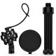 Mini Desktop Microphone Tripod Stand with Shock Mount Mic Holder Pop Filter for Studio Recording Online Broadcasting Chatting Singing Meeting