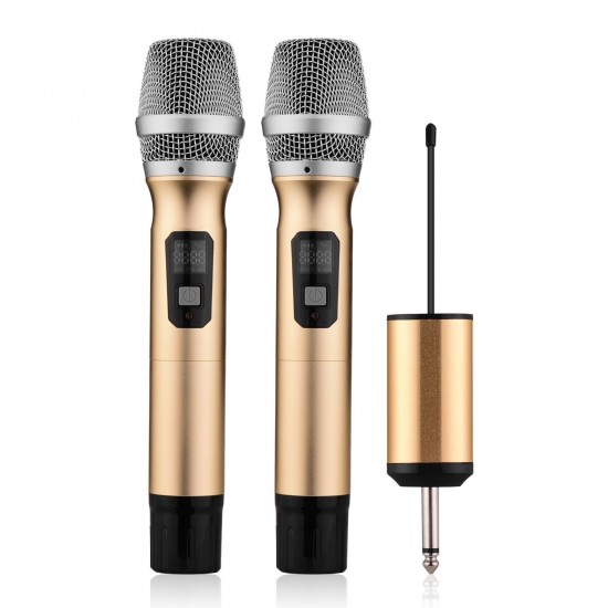 Portable UHF Wireless Microphone Mic System with 1 Receiver and 2 Handheld Microphones for Karaoke Business Meeting Speech Live Performance Tour Guiding