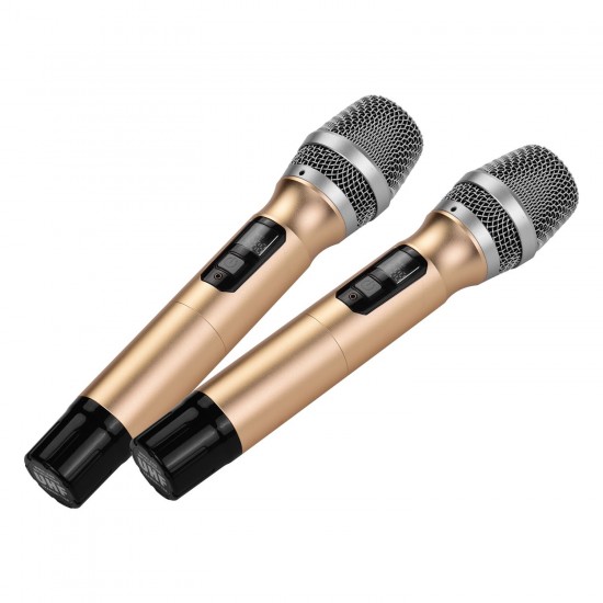 Portable UHF Wireless Microphone Mic System with 1 Receiver and 2 Handheld Microphones for Karaoke Business Meeting Speech Live Performance Tour Guiding