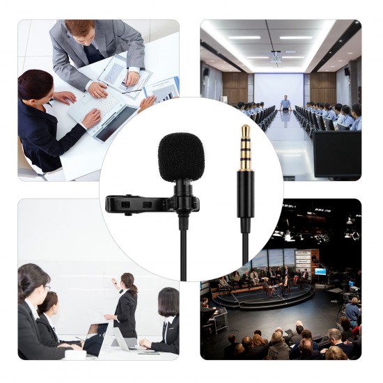 Professional Clip-On Microphone 3.5mm Audio Plug for Smartphones Comes with 2 Meters Extension Wire