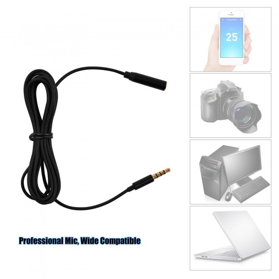 Professional Clip-On Microphone 3.5mm Audio Plug for Smartphones Comes with 2 Meters Extension Wire