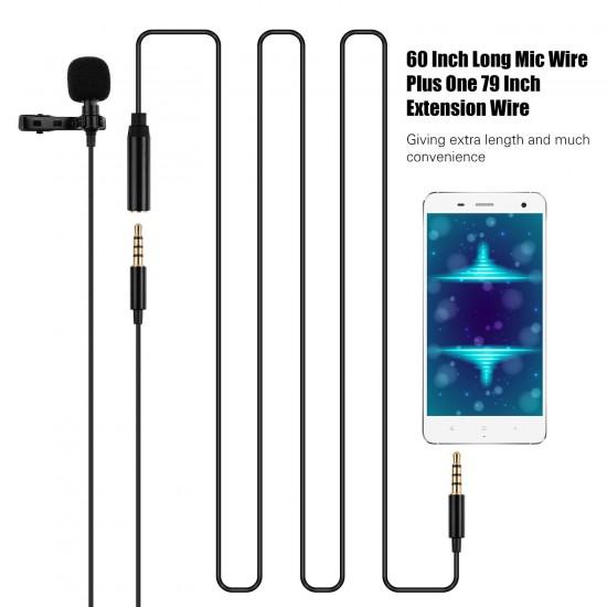 Professional Clip-On Microphone 3.5mm Audio Plug for Smartphones Comes with 2 Meters Extension Wire