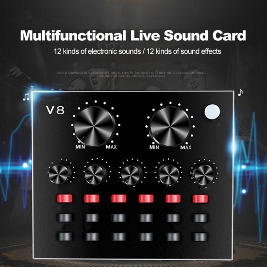 Multifunctional Live Sound Card and BM800 Suspension Microphone Kit Broadcasting Recording Condenser Microphone Set Intelligent Volume Adjustable Audio Mixer Sound Card for Computer PC Live Sound