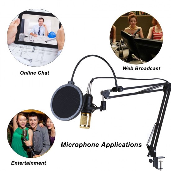 Multifunctional Live Sound Card and BM800 Suspension Microphone Kit Broadcasting Recording Condenser Microphone Set Intelligent Volume Adjustable Audio Mixer Sound Card for Computer PC Live Sound