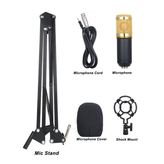 Multifunctional Live Sound Card and BM800 Suspension Microphone Kit Broadcasting Recording Condenser Microphone Set Intelligent Volume Adjustable Audio Mixer Sound Card for Computer PC Live Sound