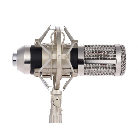 Professional Studio Broadcasting Recording Condenser Microphone Mic Kit Set 3.5mm with Shock Mount Adjustable Suspension Scissor Arm Stand Mounting Clamp Pop Filter Mic Clip