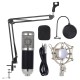 Professional Studio Broadcasting Recording Condenser Microphone Mic Kit Set 3.5mm with Shock Mount Adjustable Suspension Scissor Arm Stand Mounting Clamp Pop Filter Mic Clip