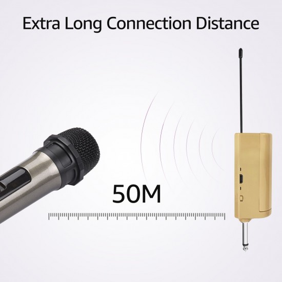 Handheld Wireless Microphone VHF Dynamic Mic with Portable Mini Receiver 6.35mm Plug Compatible with Speaker Karaoke System Home Theater System Amplifier Sound Card Mixer for Karaoke Speech Meeting Stage Performance