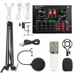 Multifunctional Live V8X Sound Card and BM800 Suspension Microphone Kit Broadcasting Recording Condenser Microphone Set Intelligent Audio Mixer Sound Card for Computers and Mobilephone