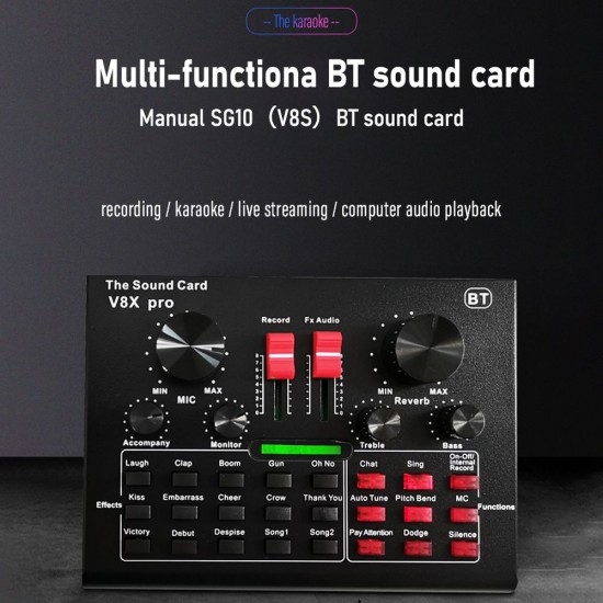 Multifunctional Live V8X Sound Card and BM800 Suspension Microphone Kit Broadcasting Recording Condenser Microphone Set Intelligent Audio Mixer Sound Card for Computers and Mobilephone