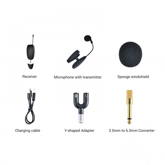 UHF Wireless Cardioid Condenser Microphone Clip-on Musical Instrument Mic for Saxophone Trumpets Clarinet