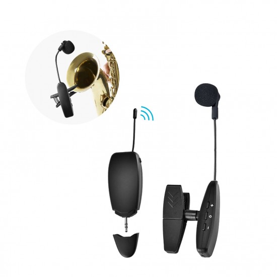 UHF Wireless Cardioid Condenser Microphone Clip-on Musical Instrument Mic for Saxophone Trumpets Clarinet