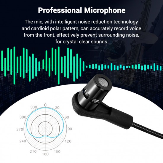 UHF Wireless Cardioid Condenser Microphone Clip-on Musical Instrument Mic for Saxophone Trumpets Clarinet