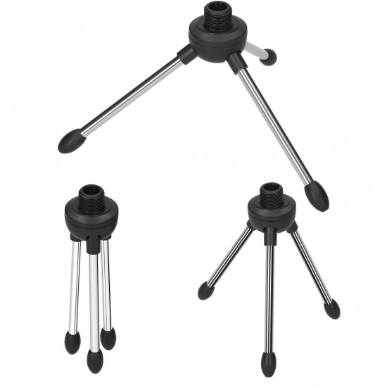 Foldable Desktop Microphone Tripod Stand 5/8 Inch Threaded Mount Portable Microphone Desktop Support Rotatable Mic Holder for Live Stream Conferences Lectures Meetings