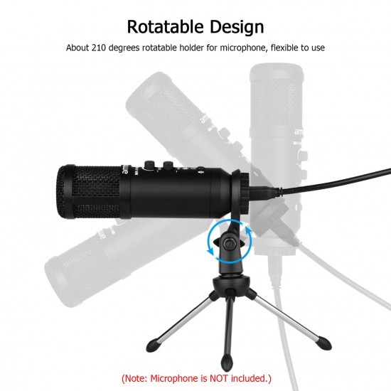 Foldable Desktop Microphone Tripod Stand 5/8 Inch Threaded Mount Portable Microphone Desktop Support Rotatable Mic Holder for Live Stream Conferences Lectures Meetings