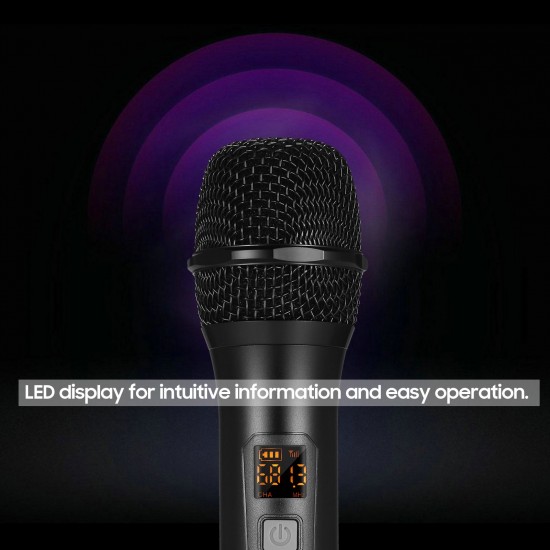 Portable UHF Microphone Set with Dual Handheld Microphones Rechargeable Receiver Frequency Modulation Plug-and-Play Dynamic Microphone Suitable for Home Entertainment Speech Live Streaming Video Recording