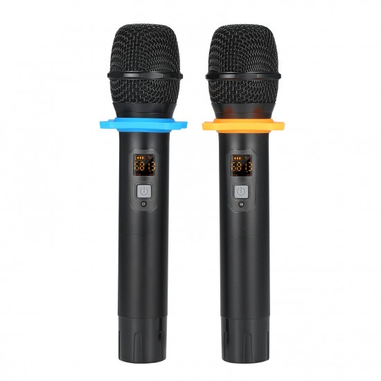 Portable UHF Microphone Set with Dual Handheld Microphones Rechargeable Receiver Frequency Modulation Plug-and-Play Dynamic Microphone Suitable for Home Entertainment Speech Live Streaming Video Recording