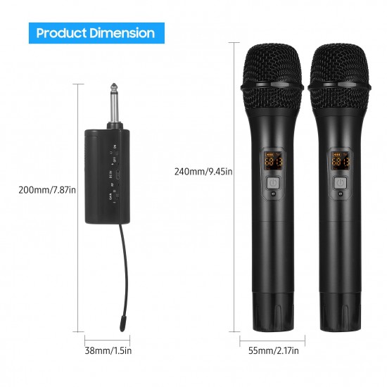 Portable UHF Microphone Set with Dual Handheld Microphones Rechargeable Receiver Frequency Modulation Plug-and-Play Dynamic Microphone Suitable for Home Entertainment Speech Live Streaming Video Recording