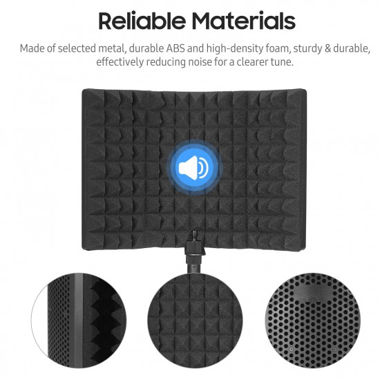 Microphone Isolation Screen with High-Density Absorbing Sponge 3-Panel Foldable Windshield Mini Wind Screen Board Sound Insulation Cover for Recording Studio Sound Absorbing Recording Equipment with Tripod Pop Filter Microphone Stand