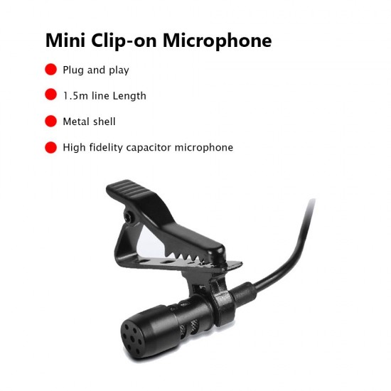 Mini Clip-on Microphone Clipper Microphone Condenser Mic for Recording Karaoke News Interviews Teaching Speech