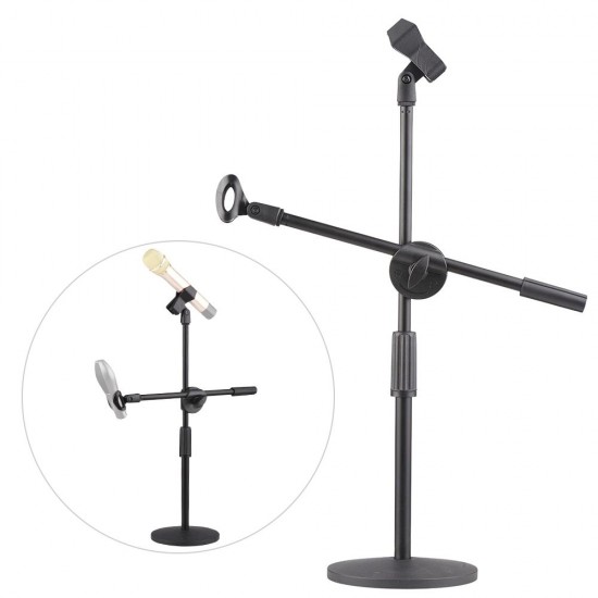 Dual Purpose Desktop Microphone Stand with Anti-slip Metal Base and 2 Mic Clips Adjustable Mic Stand Boom Arm Microphones Desk Bracket for Speech Meeting Live Stream Sing Voice Recording