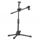 Dual Purpose Microphone Tripod Stand with 2 Mic Clips Adjustable Mic Stand Boom Arm Microphones Desk Floor Bracket for Speech Meeting Live Stream Sing Voice Recording