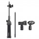 Dual Purpose Microphone Tripod Stand with 2 Mic Clips Adjustable Mic Stand Boom Arm Microphones Desk Floor Bracket for Speech Meeting Live Stream Sing Voice Recording