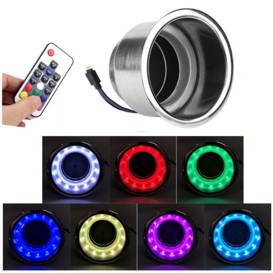 Cup Holder RGB LED Light Drink Cup Holder Remote Control Stainless Steel for Marine Boat Car Truck RV