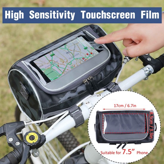 Waterproof Bike Handlebar Bag Bicycle Front Bag Camouflage Touchscreen Phone Holder Bag Pack Shoulder Bag MTB Cycling Storage Bag Pannier