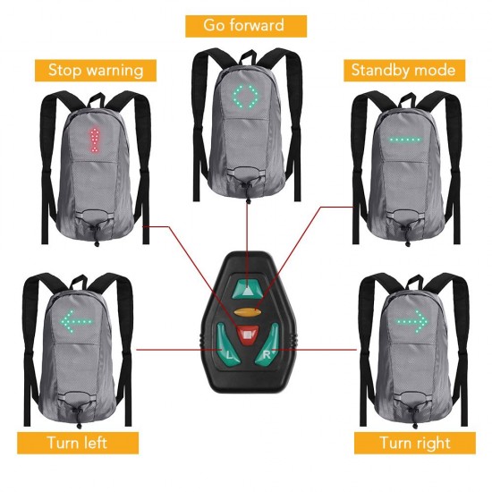 LED Turn Signal Bike Pack 15L LED Backpack with Direction Indicator USB Rechargeable Safety Light Bag Waterproof Bicycle Backpack Wireless Remote Control Bicycle Bag Sports Vest Ultralight Riding Bag